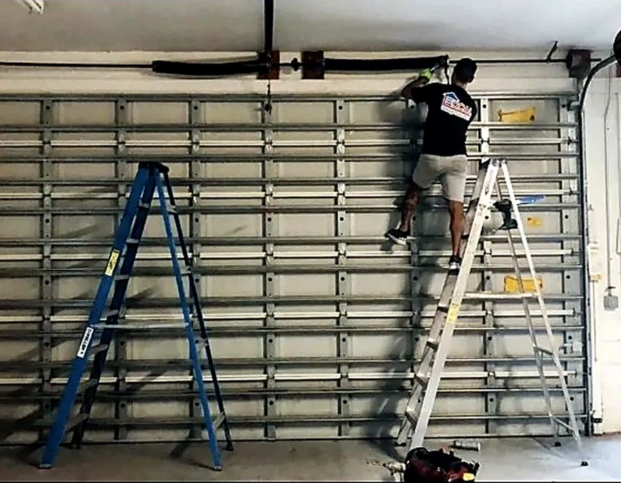 Garage door service in progress