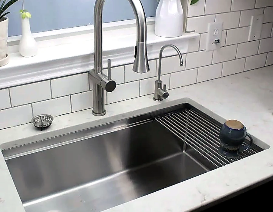Finished kitchen sink and faucet installation